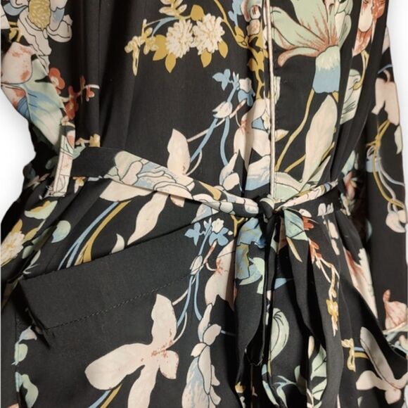 Bleuh Ciel Floral Boho Kimono Duster Jacket Black Floral Botanical US S - Picture 4 of 9
